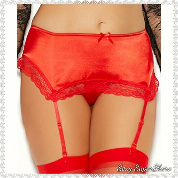 🆕Lace Trim adjustable Satin Garter Belt - RED - Picture 1 of 5